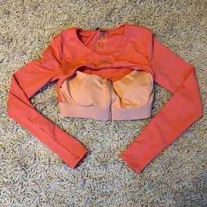 NWOT Bo+Tee Coral Cropped Zip Up Long Sleeve